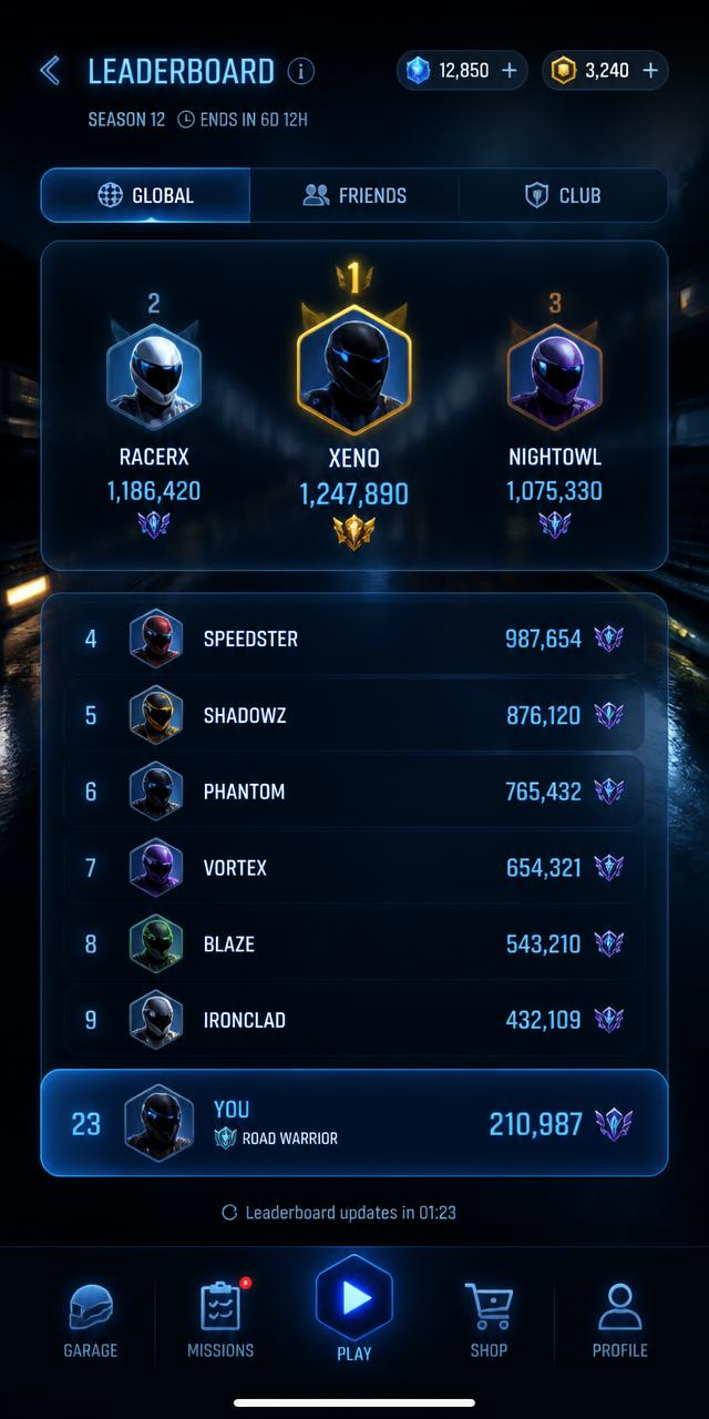 Uzeran global leaderboard screen